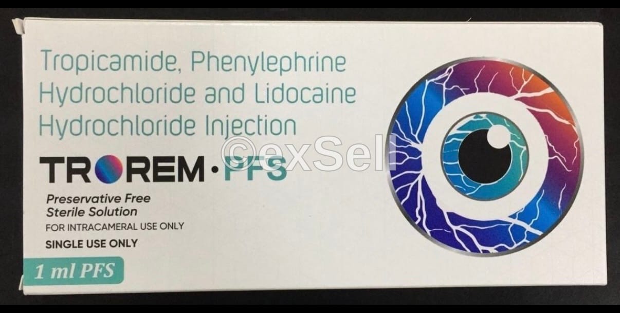 Trorem-PFS Ophthalmic Solution 1 ml Pre filled Syringe – Tropicamide (0.2mg) + Phenylephrine (3.1mg) + Lidocaine (10mg)