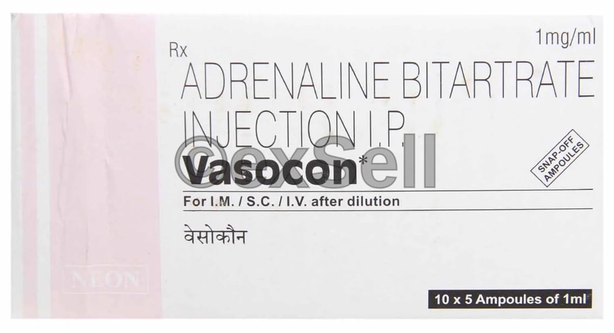 Vasocon 1mg Injection 1mg Ampoules – Adrenaline Bitartarate (1mg)