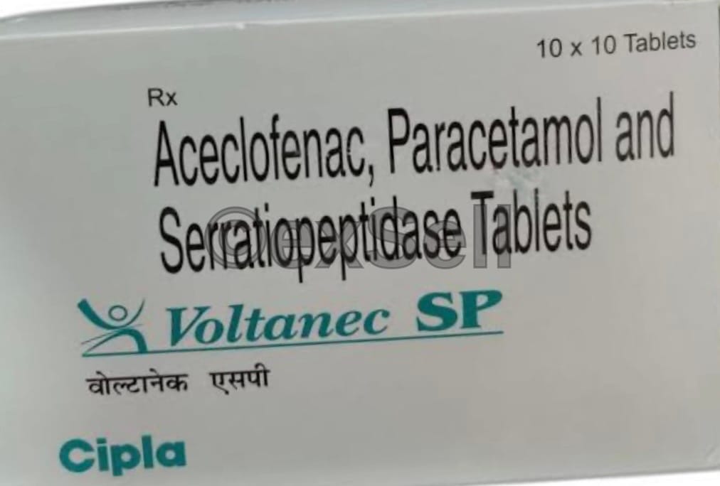 Voltanec SP 100 mg/325 mg/15 mg Tablet 100 mg/325 mg/15 mg Tablet – Aceclofenac (100mg) + Paracetamol (325mg) + Serratiopeptidase (15mg)