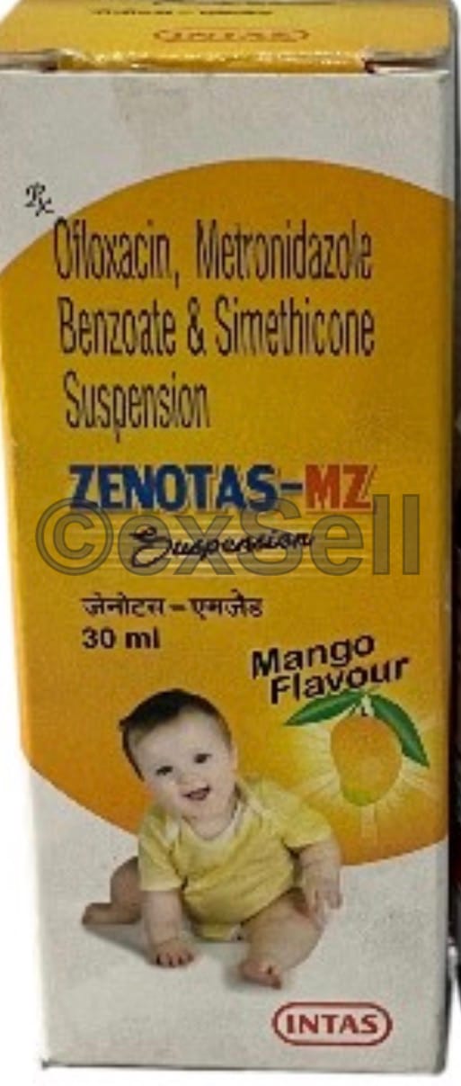 Zenotas MZ Oral Suspension 50mg + 120mg + 10 mg Oral Suspension – Ofloxacin (50mg) + Metronidazole (120mg) + Simethicone (10mg)